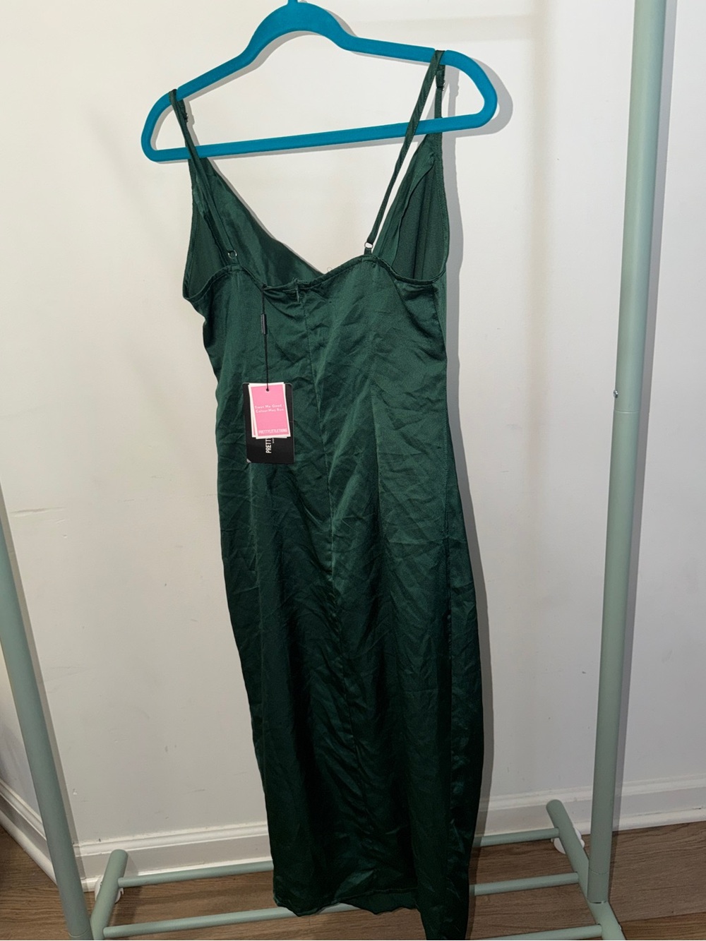 PrettyLittleThing Dark Green Satin Slip Midi Dress
